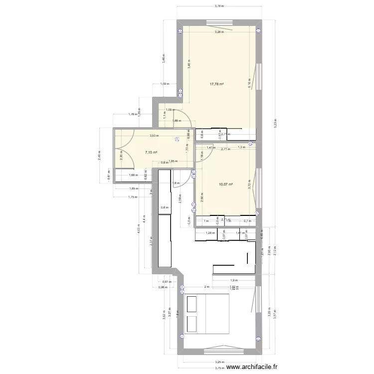 chambre ter. Plan de 3  et 35 m²