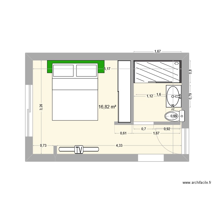 adeline. Plan de 1 pièce et 17 m2