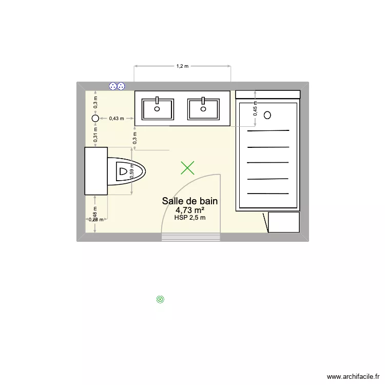 Salle de bain CORNU. Plan de 1 pièce et 5 m²