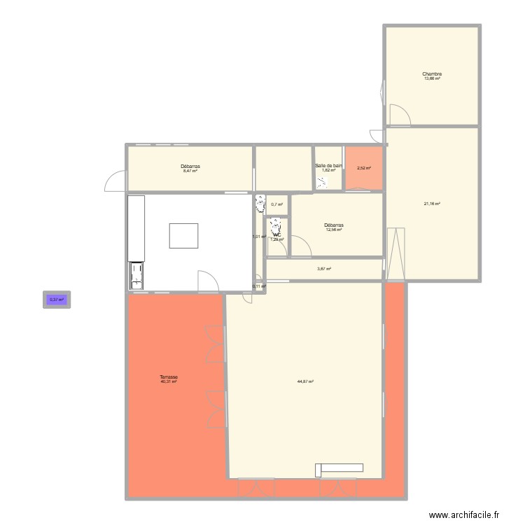 1ER ESSAI ORIGINE. Plan de 14 pièces et 153 m2