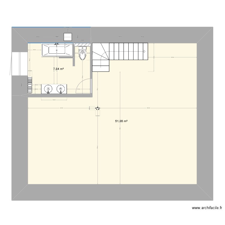 Suizy n°4 1er SDB. Plan de 2 pièces et 60 m2