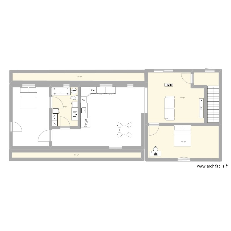 mansarde 02. Plan de 5 pièces et 77 m2