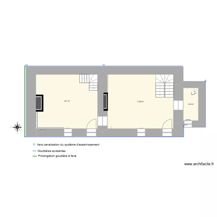 RDC_Brut_Gouttieres. Plan de 3 et 65 m² RDC_Brut_Gouttieres. Plan de 3 et 65 m²