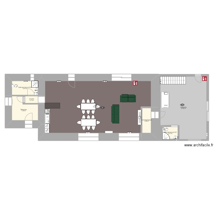 longere. Plan de 7 pièces et 138 m2
