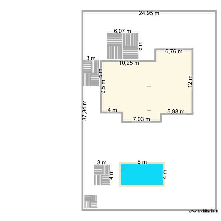 piscine + exterieur. Plan de 2 pièces et 1122 m2