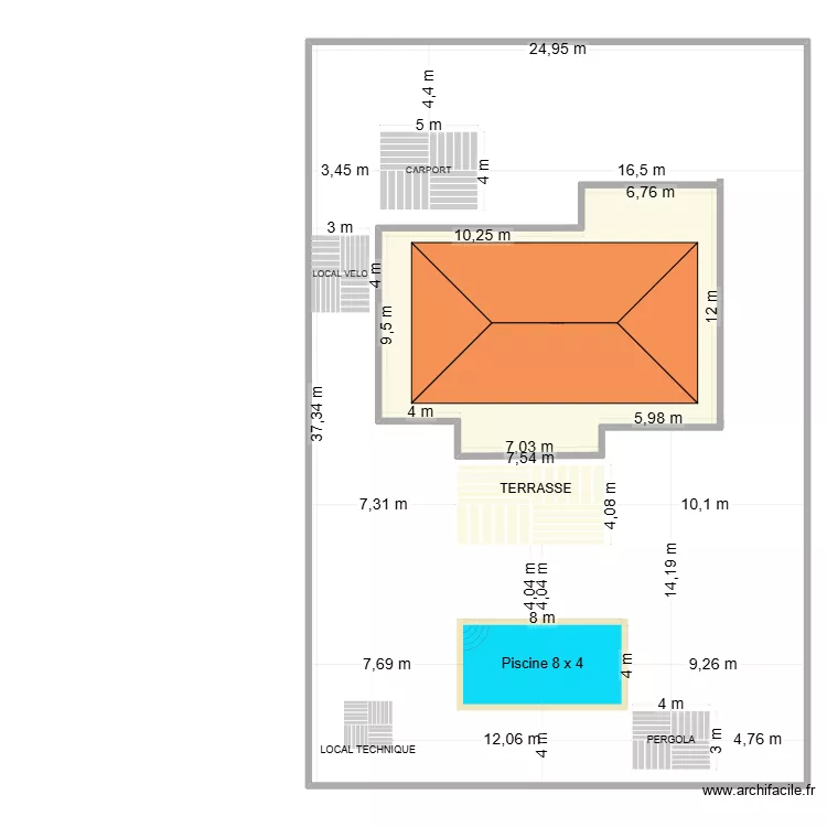 piscine + exterieur. Plan de 
