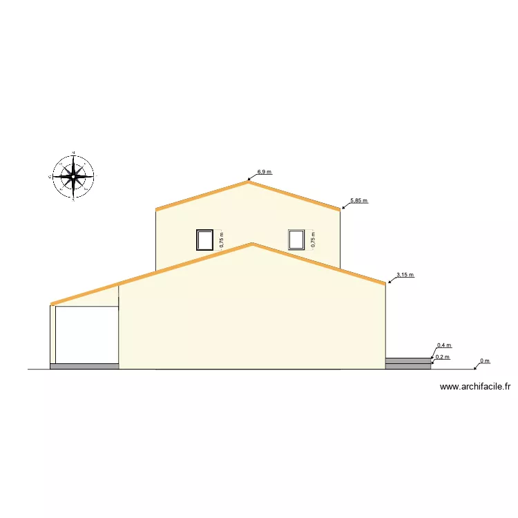 Facade sud état initial. Plan de Facade sud état initial. Plan de