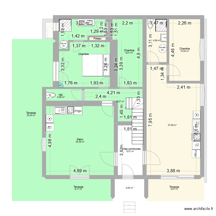 Tournefeuille après travaux v2. Plan de 43 pièces et 373 m2