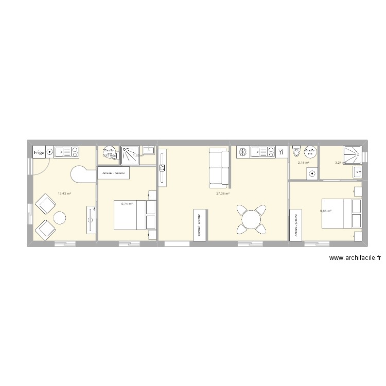 Logement Arzon. Plan de 8 pièces et 68 m2