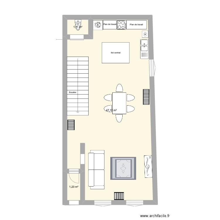 APPARTEMENT F3 PIECE DU BAS . Plan de 3 pièces et 49 m2