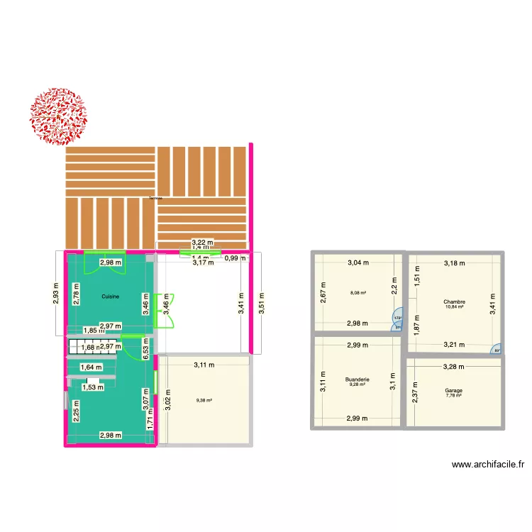 Sous sol maison Maman V3. Plan de 6  et 64 m²