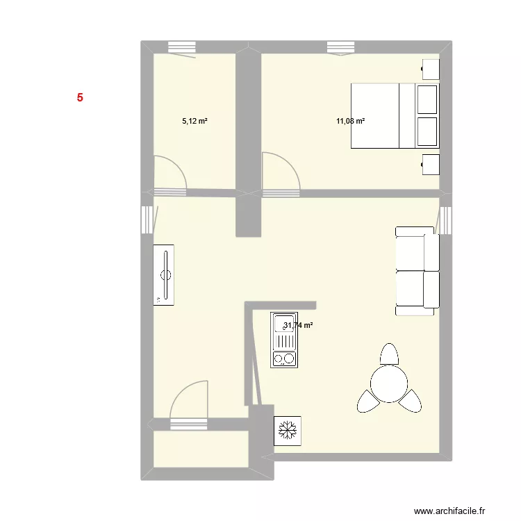 R+1 v5. Plan de 3 pièces et 48 m²