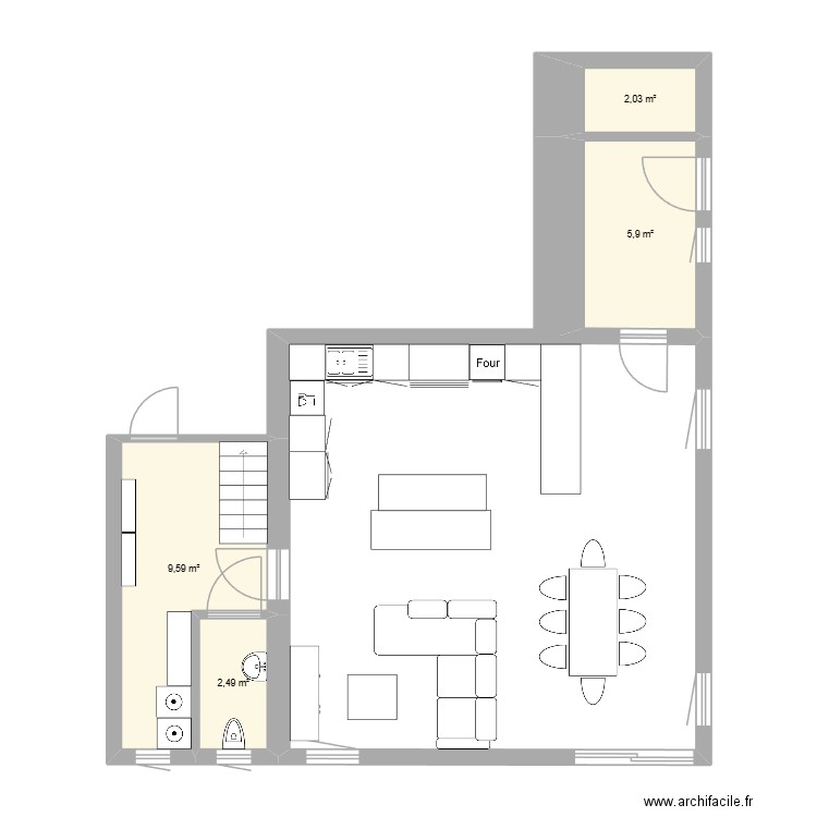 rdc bolland. Plan de 4 pièces et 20 m2