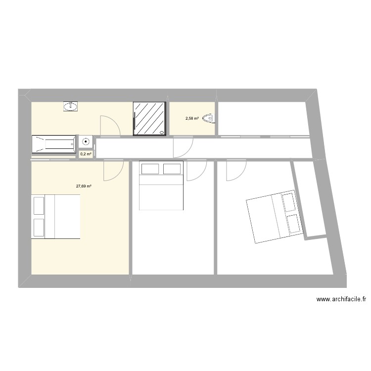 etage. Plan de 3 pièces et 30 m2