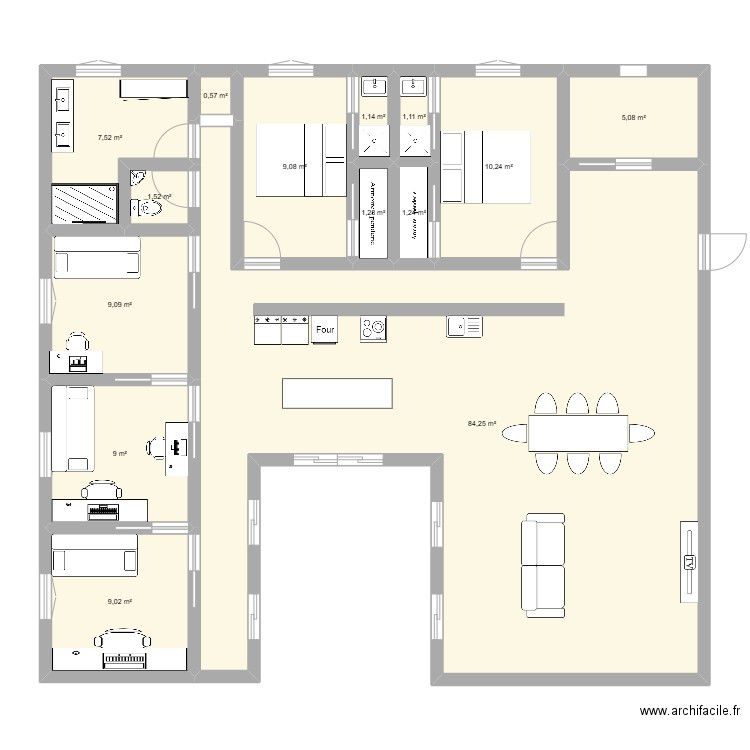 Maison alexia. Plan de 14 pièces et 150 m2