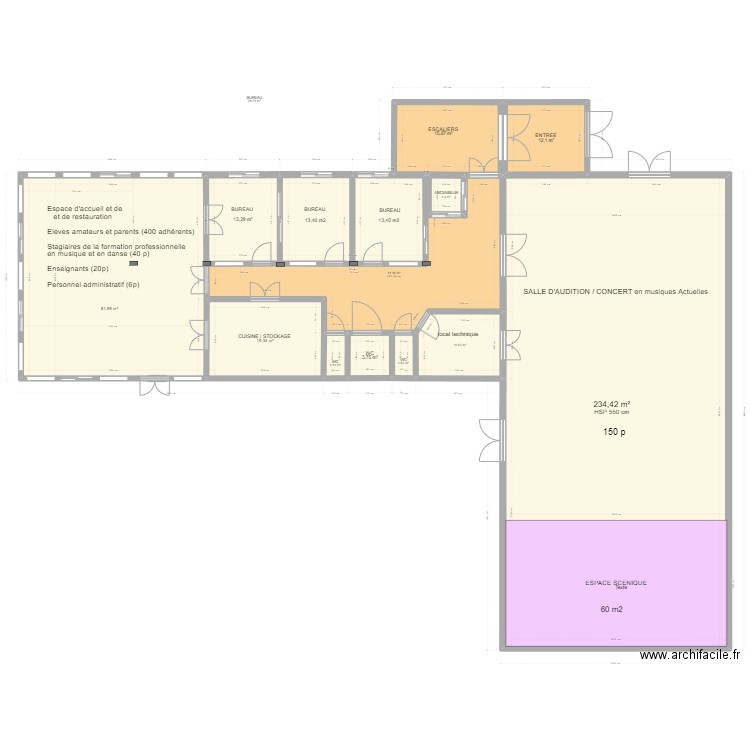 RC et SALLE AUDITION IMPULSE maj 15-01-24. Plan de 13 pièces et 466 m2