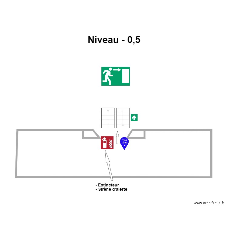 Niveau - 0,5. Plan de 2 pièces et 1 m2