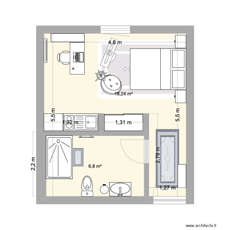 Nancy 1. Plan de 2 pièces et 25 m2