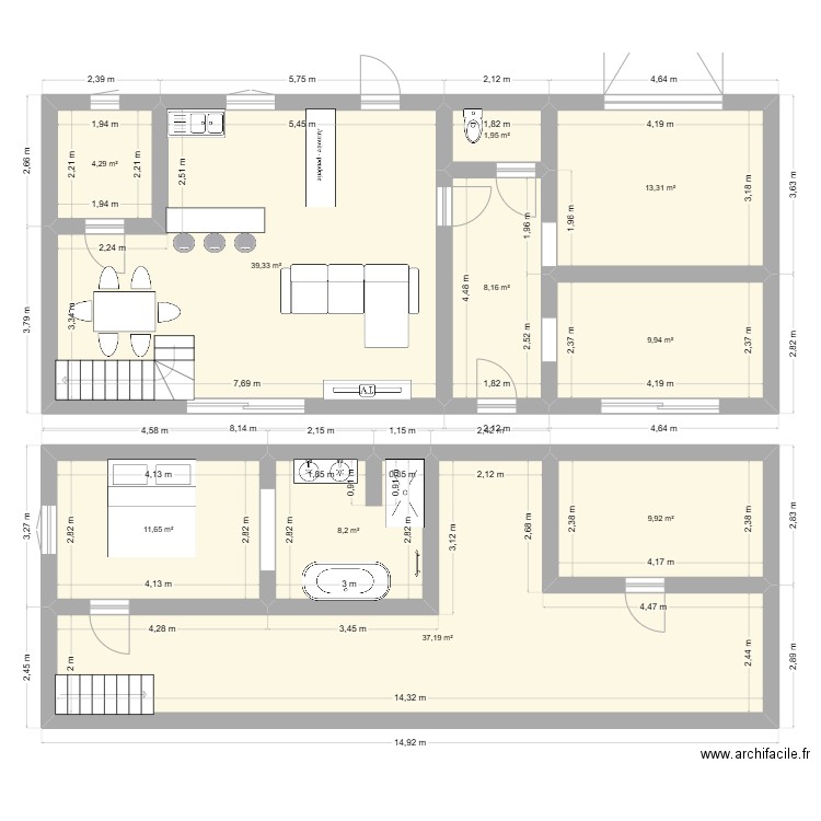 Maquette Maison essai. Plan de 10 pièces et 144 m2