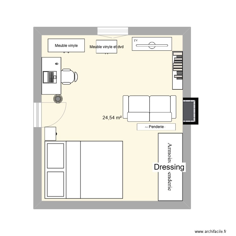 Chambre. Plan de 1 pièce et 25 m2