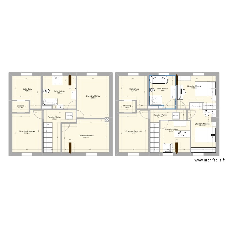 Plan maison. Plan de 17 pièces et 129 m2