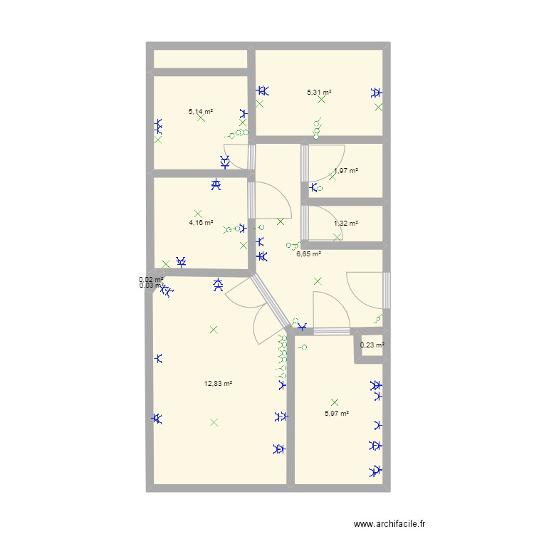 masud. Plan de 11 pièces et 44 m2