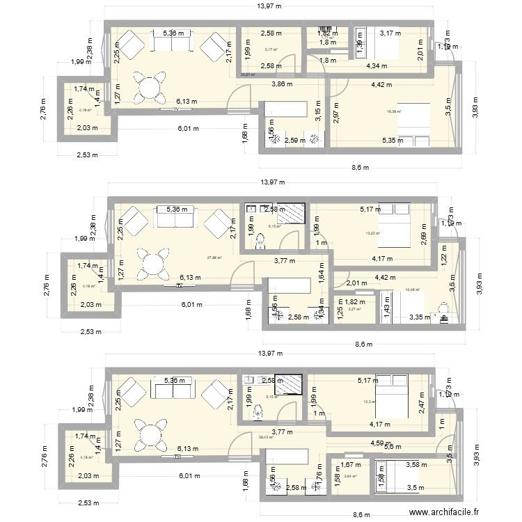 Plan n°6 avec bar. Plan de 16 pièces et 189 m2