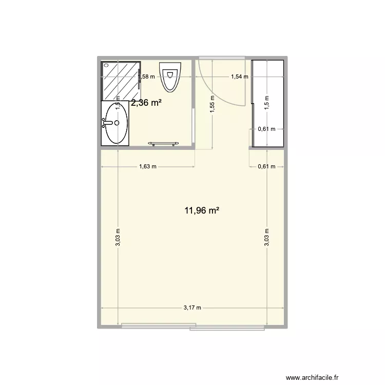 STUDIO VDA - PLAN INTERIEUR. Plan de 2  et 14 m²