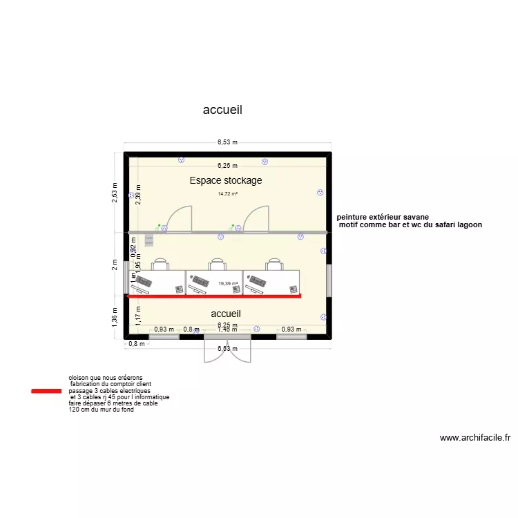 accueil. Plan de 2 Pièces et 34 m²