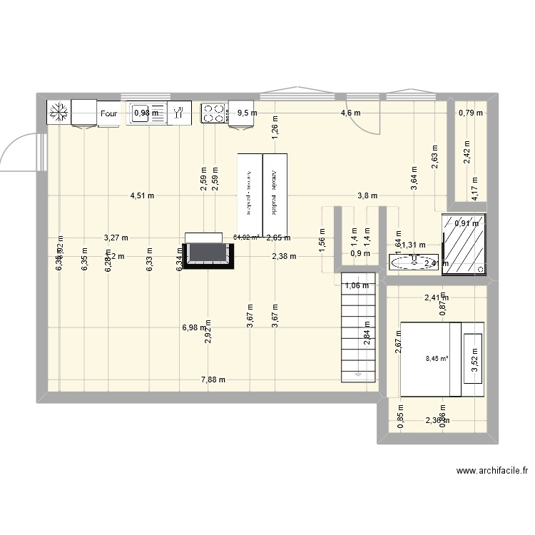 37 Stephenson. Plan de 2 pièces et 72 m2