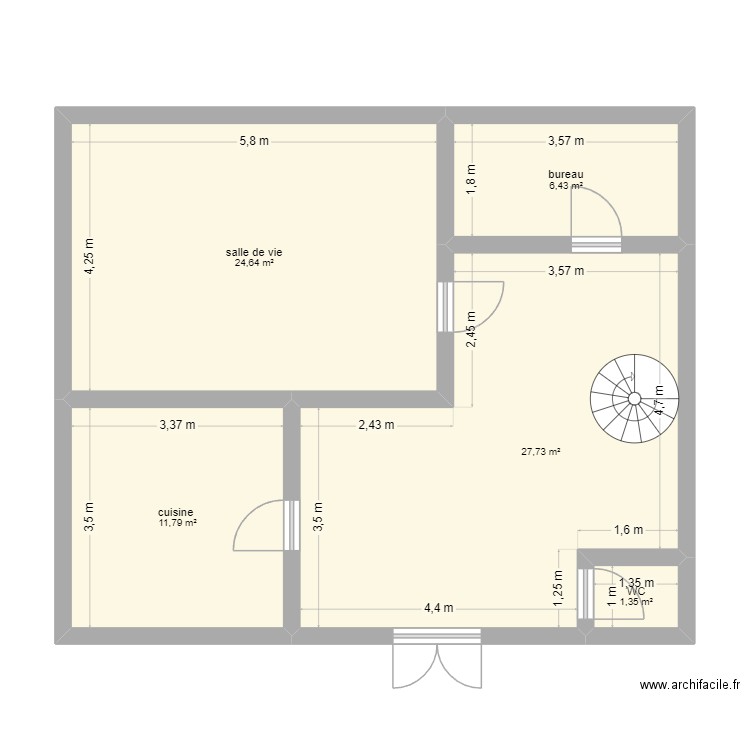 maison 2I2D. Plan de 5 pièces et 72 m2