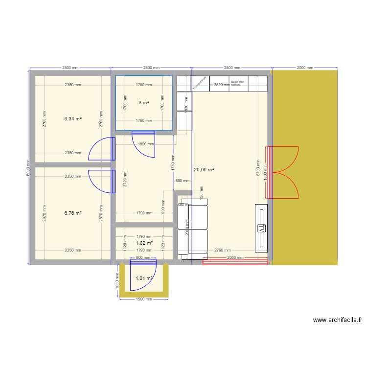 45 45. Plan de 7 pièces et 50 m2