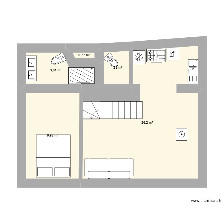 maison. Plan de 5 pièces et 42 m2