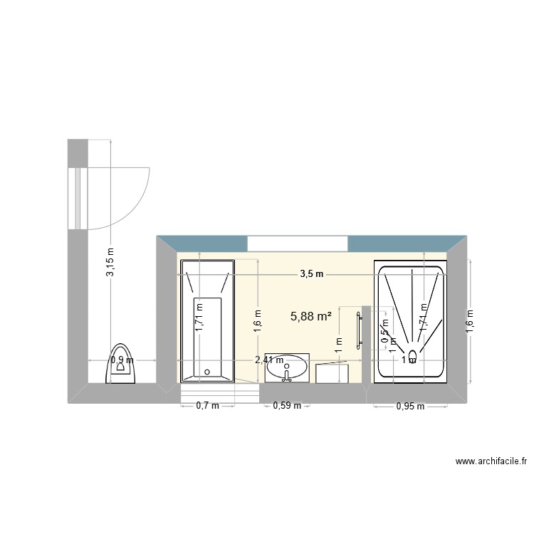 Salle de bainRDC. Plan de 1 pièce et 6 m2