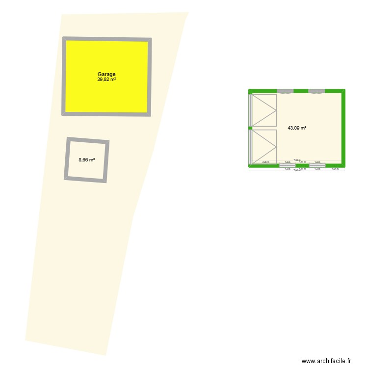 Plan garage + cadastre. Plan de 3 pièces et 92 m2