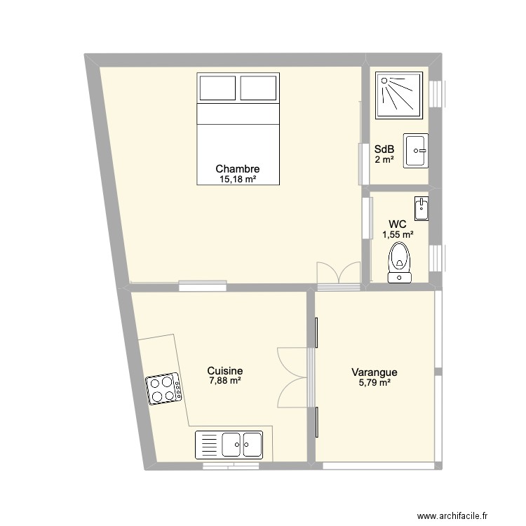 Bungalow. Plan de 5 pièces et 32 m2