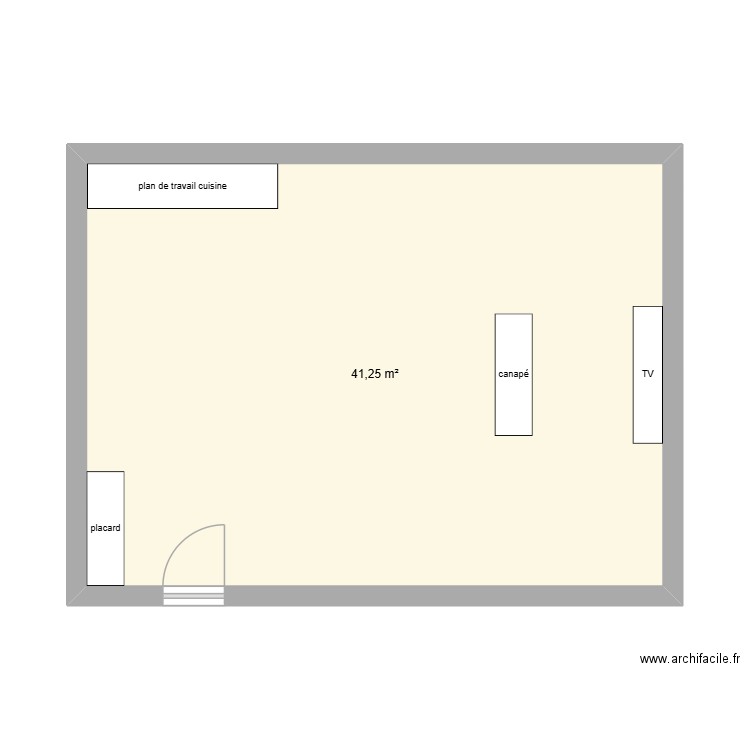bas. Plan de 1 pièce et 41 m2