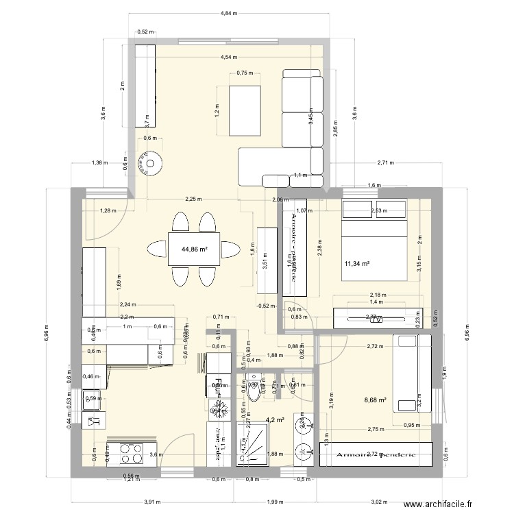 kerma2.2cuisine. Plan de 4 pièces et 69 m2