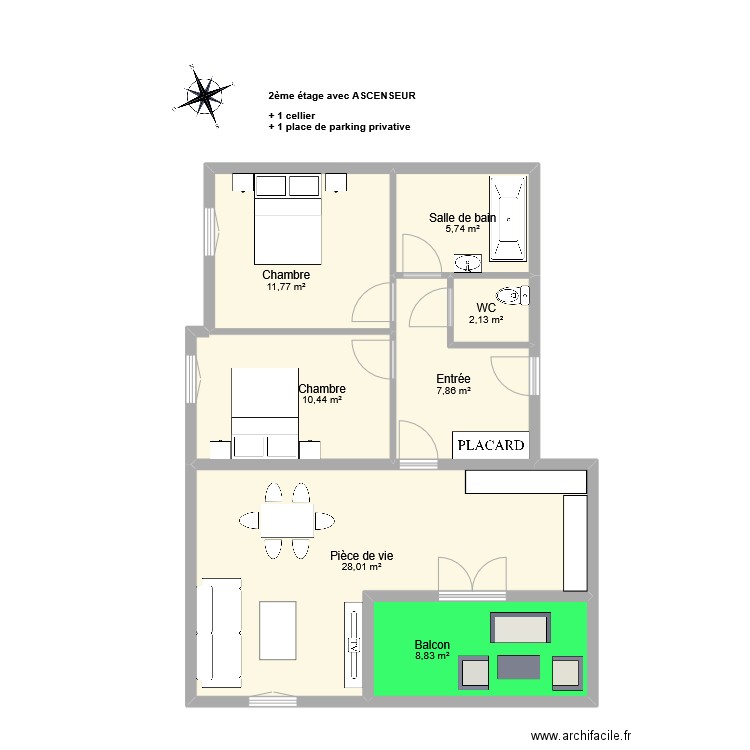 DRELLER. Plan de 7 pièces et 75 m2