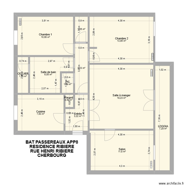 BAT PASSEREAUX APP8. Plan de 13 pièces et 87 m2