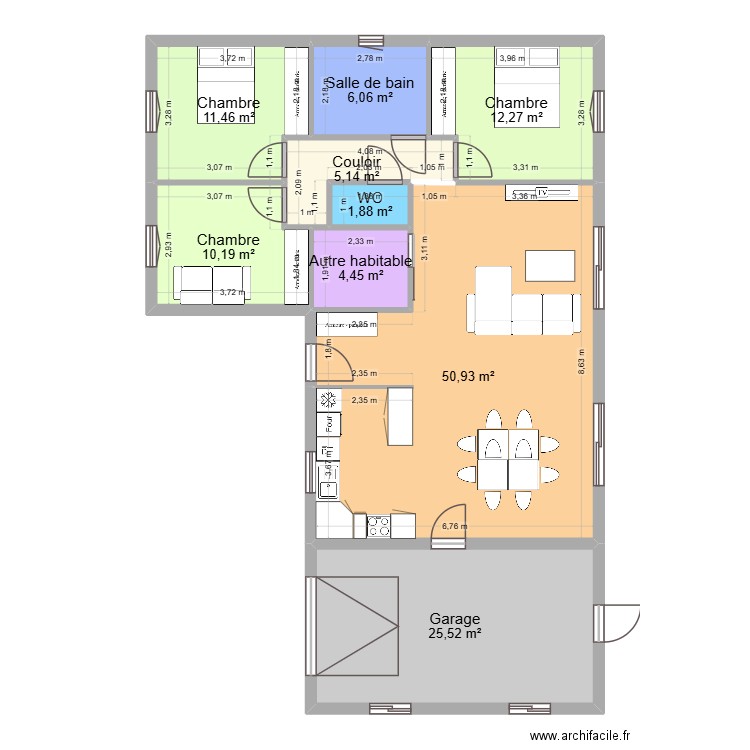 maison L 1. Plan de 9 pièces et 128 m2