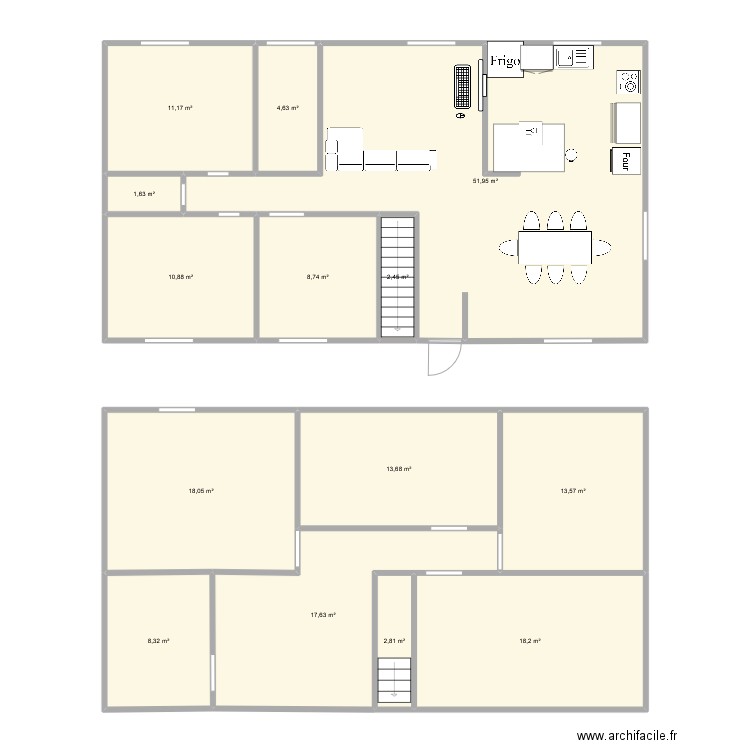 plan 1.1. Plan de 14 pièces et 184 m2