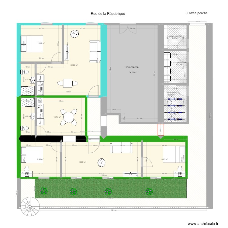 173 République RDC futur DP bis. Plan de 15 pièces et 213 m2