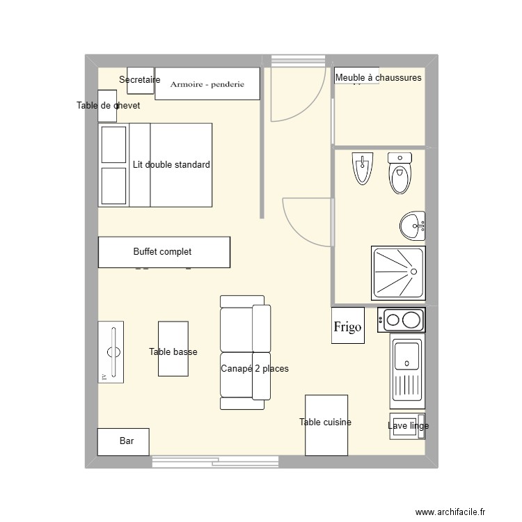 projet maman 2. Plan de 3 pièces et 34 m2