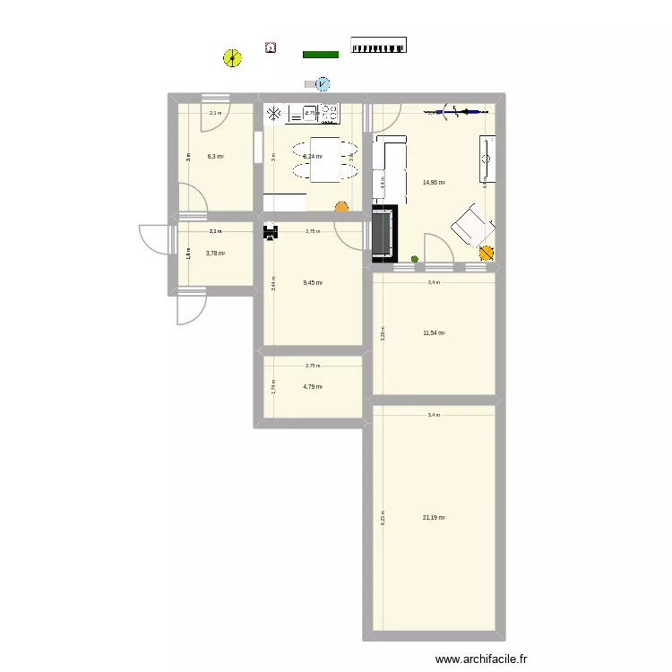 Na&iuml;na&iuml;2. Plan de 5  et 63 m²