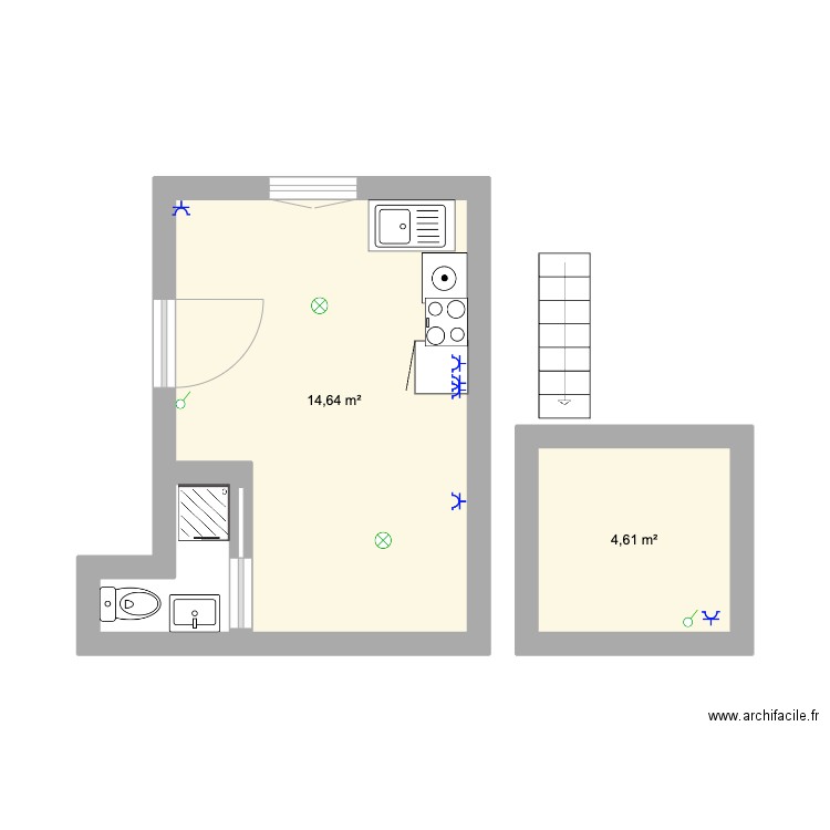 Studio Gauche  Elec. Plan de 2 pièces et 19 m2