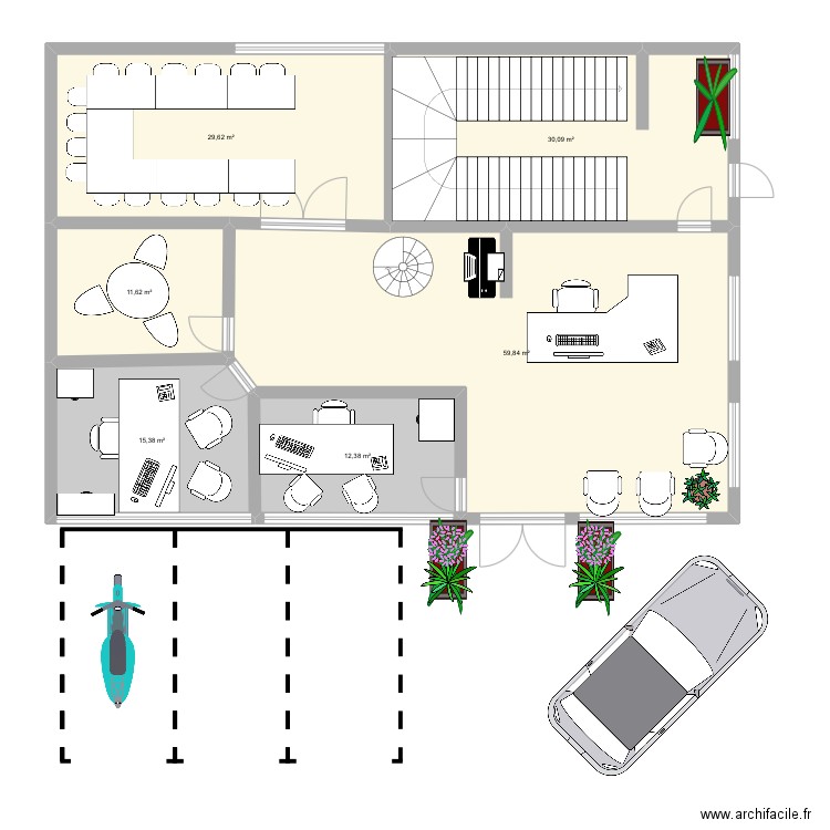 Stage. Plan de 6 pièces et 159 m2