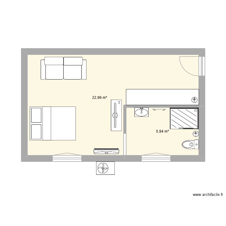 STUDIO. Plan de 2 pièces et 29 m2