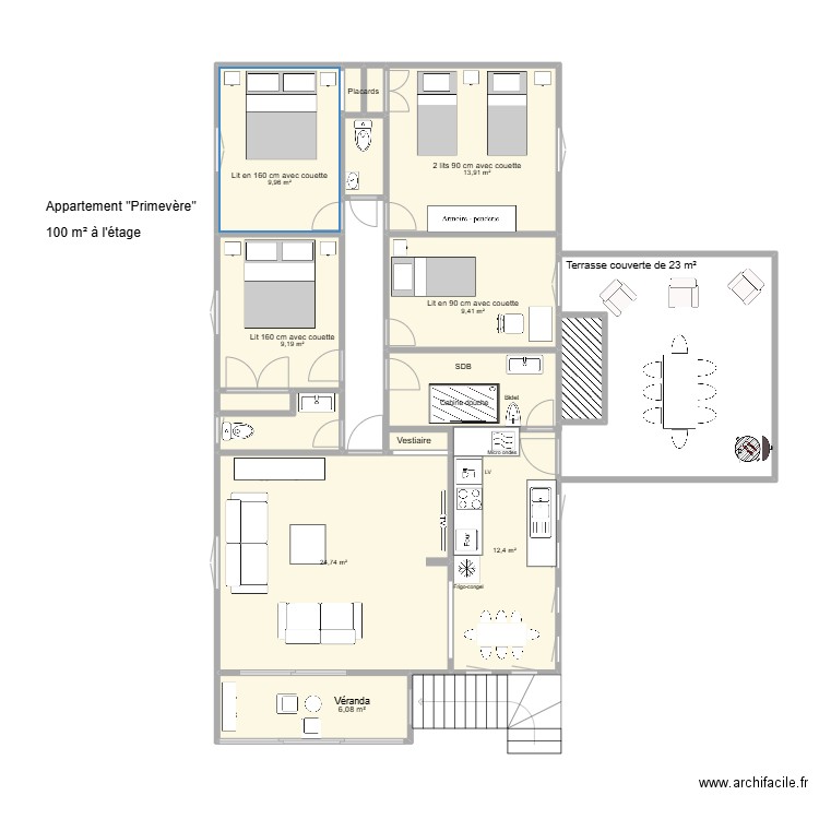 PRIMEVERE. Plan de 15 pièces et 100 m2