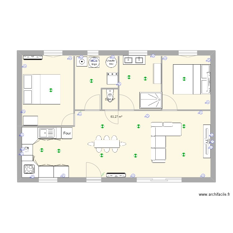 thierry gi. Plan de 2 pièces et 64 m2